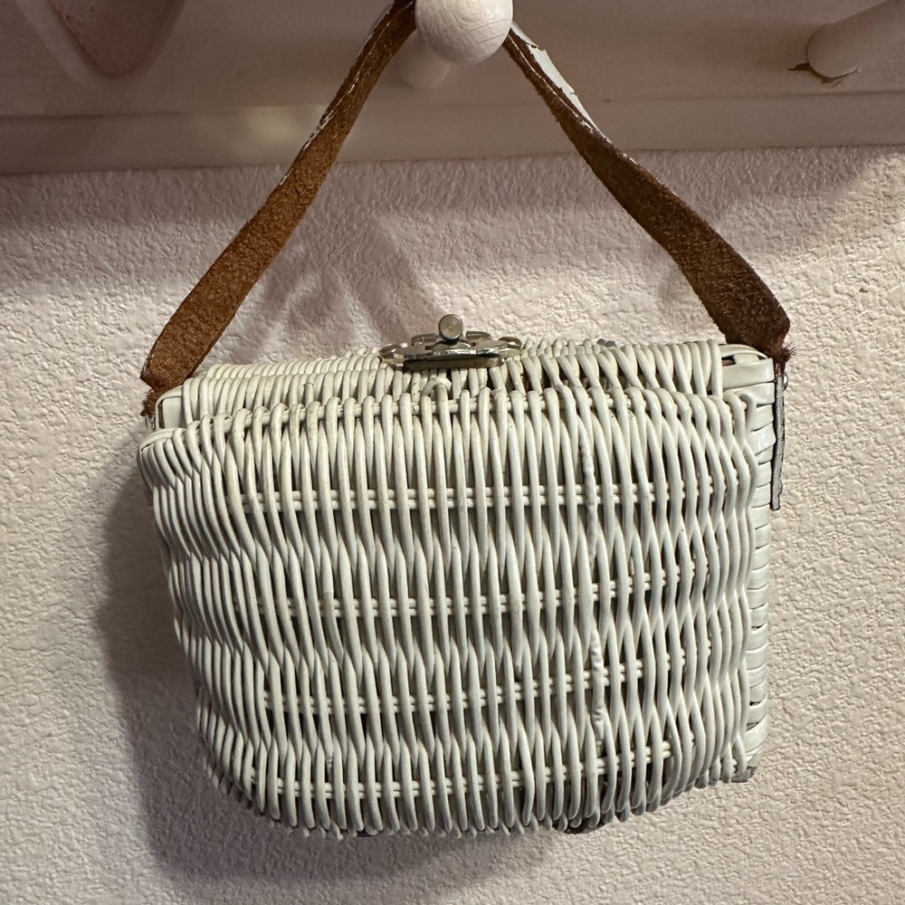 Vintage White Wicker Purse Handbag